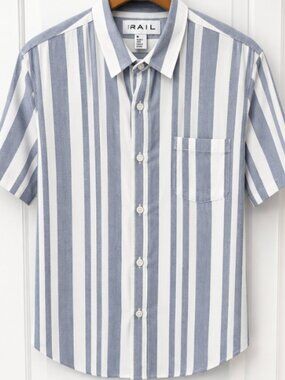The Rail Men's Medium Blue White Stripe Short Sleeve Button Down Shirt